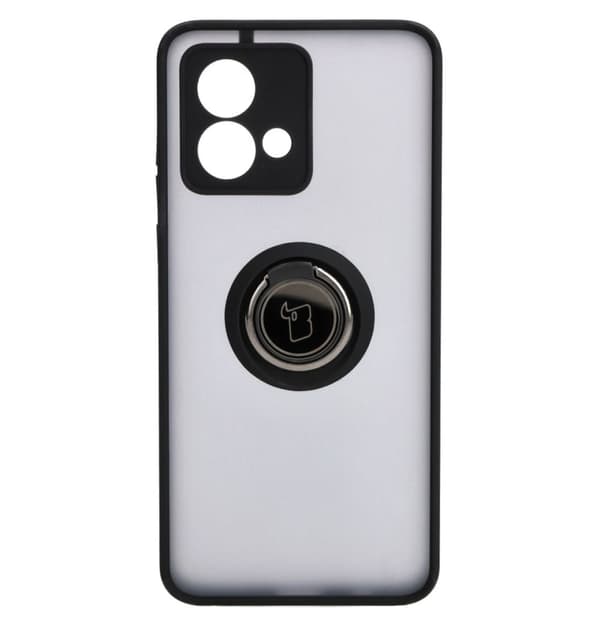 Bizon Case Hybrid Ring Fingerringfodral för Motorola Moto G84 5G, Rökfärgad med Svart Ram
