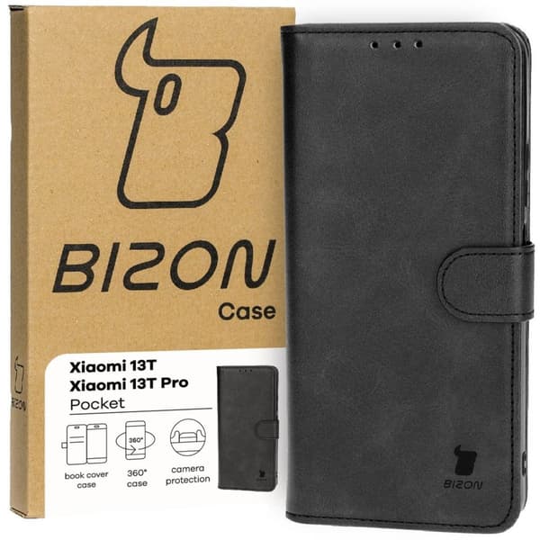 Bizon Case Pocket Flip-fodral för Xiaomi 13T Pro / 13T, Svart