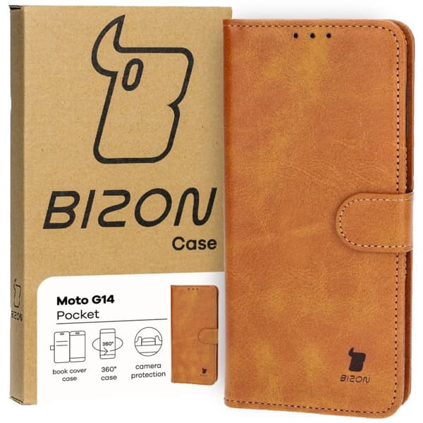 Bizon Case Pocket Flipfodral till Motorola Moto G14, Brun