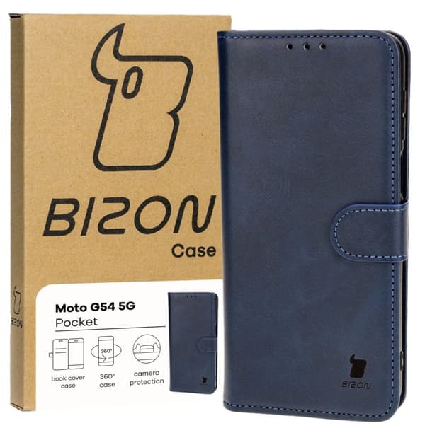 Bizon Case Pocket Flip Cover til Motorola Moto G54 5G / G54 Power, Marineblå