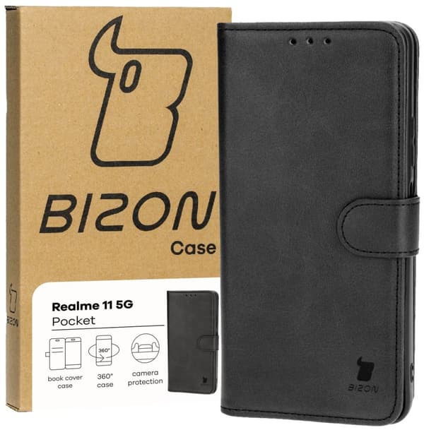 Bizon Case taskukokoinen läppäkotelo Realme 11 5G:lle, musta