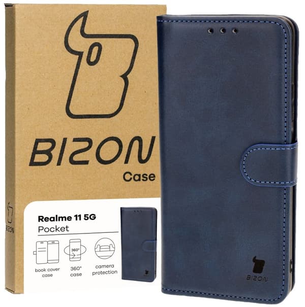 Bizon Case Pocket Flip-skal till Realme 11 5G, Marinblå
