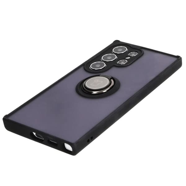 Bizon Case Hybrid Ring Fingerring Cover til Galaxy S24 Ultra, Røgfarvet med Sort Ramme