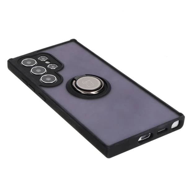 Bizon Case Hybrid Ring Fingerring Cover til Galaxy S24 Ultra, Røgfarvet med Sort Ramme