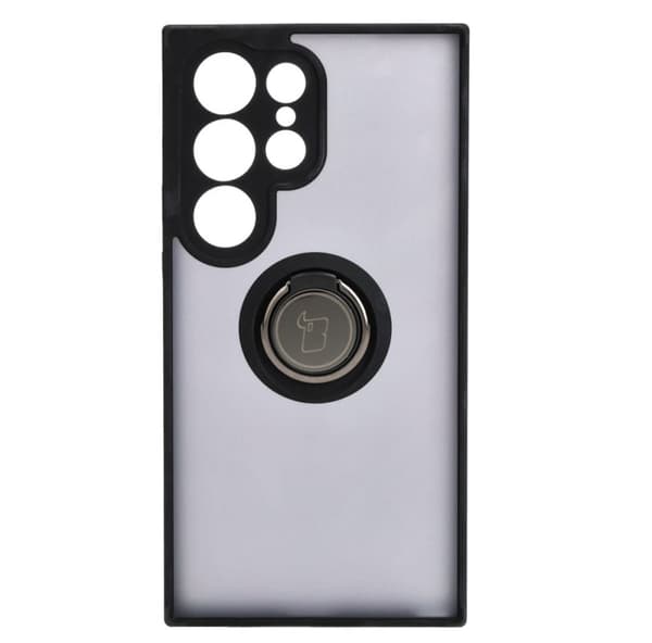 Bizon Case Hybrid Ring Fingerring Cover til Galaxy S24 Ultra, Røgfarvet med Sort Ramme