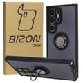 Miniatyrbillede 1 af 5: Bizon Case Hybrid Ring Fingerring Cover til Galaxy S24 Ultra, Røgfarvet med Sort Ramme