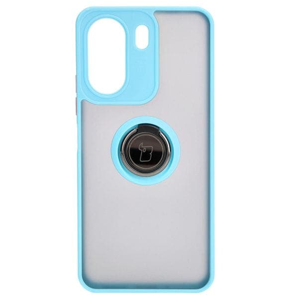 Bizon Case Hybrid Ring Fingerring Cover til Xiaomi Redmi 13C / Xiaomi Poco C65, Røgfarvet med Lyseblå Ramme