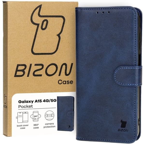 Bizon-etui med lomme til Galaxy A15 5G/4G, marineblå