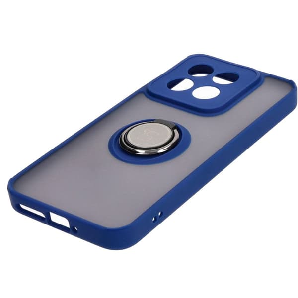 Bizon Case Hybrid Ring Fingerring Cover til Xiaomi 14, Røgfarvet med Marineblå Ramme