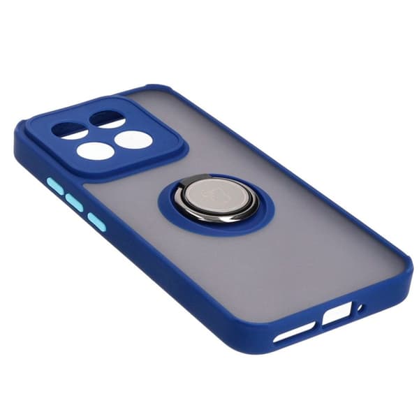 Bizon Case Hybrid Ring Fingerring Cover til Xiaomi 14, Røgfarvet med Marineblå Ramme