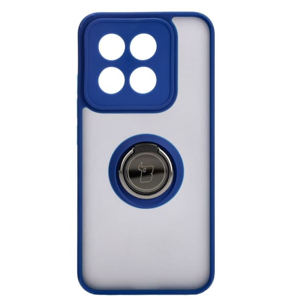 Bizon Case Hybrid Ring Fingerring Cover til Xiaomi 14, Røgfarvet med Marineblå Ramme