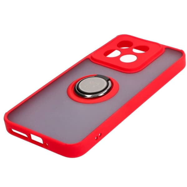 Bizon Case Hybrid Ring Fingerringfodral för Xiaomi 14, Rökfärgad med Röd Ram