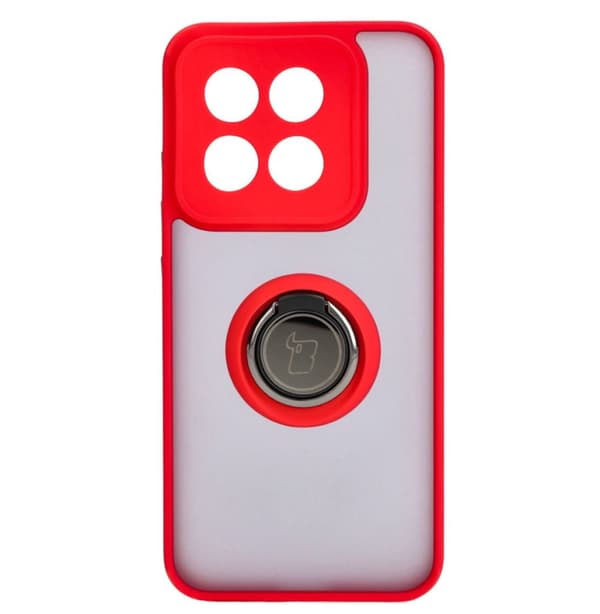 Bizon Case Hybrid Ring Fingerringfodral för Xiaomi 14, Rökfärgad med Röd Ram