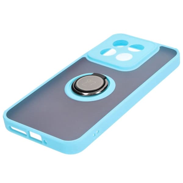 Bizon Case Hybrid Ring Fingerringfodral för Xiaomi 14, Rökfärgad med Ljusblå Ram