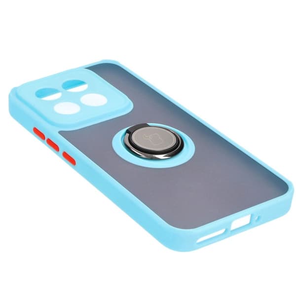 Bizon Case Hybrid Ring Fingerringfodral för Xiaomi 14, Rökfärgad med Ljusblå Ram