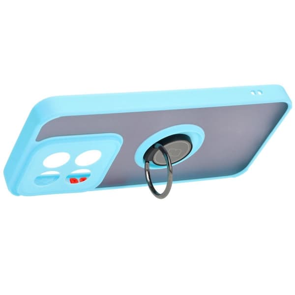 Bizon Case Hybrid Ring Fingerring Cover til Xiaomi 14, Røgfarvet med Lyseblå Ramme
