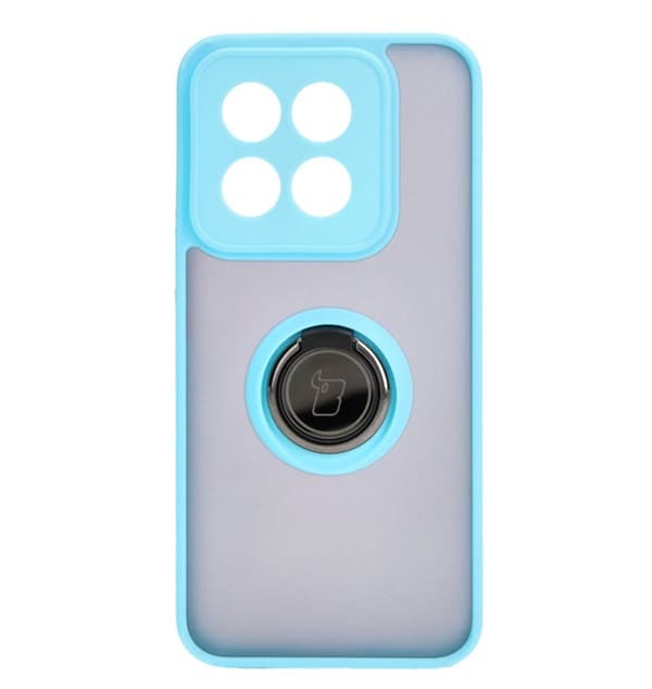 Bizon Case Hybrid Ring Fingerring Cover til Xiaomi 14, Røgfarvet med Lyseblå Ramme