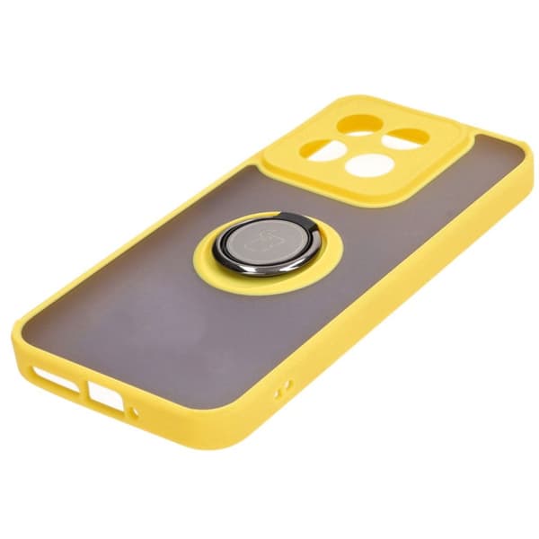 Bizon Case Hybrid Ring Fingerringfodral för Xiaomi 14, Rökfärgad med Gul Ram