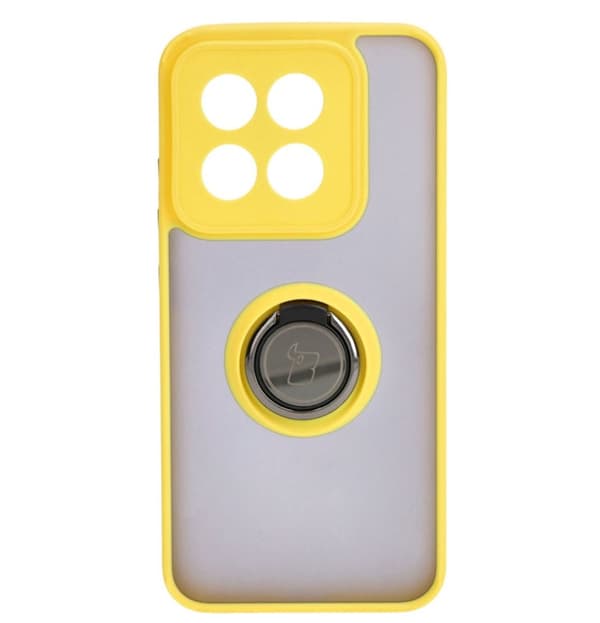 Bizon Case Hybrid Ring Fingerringfodral för Xiaomi 14, Rökfärgad med Gul Ram