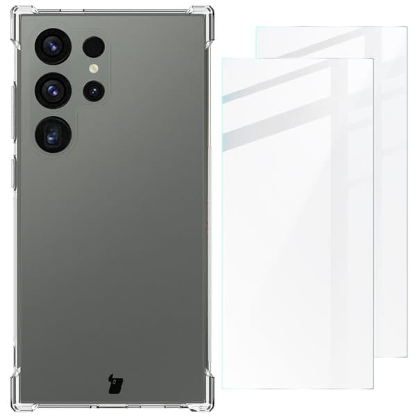 Etui + 2x Bizon-etui Clear Pack glas til Galaxy S24 Ultra, gennemsigtig