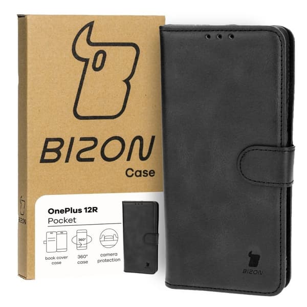Bizon Case Pocket Flipfodral till OnePlus 12R, Svart