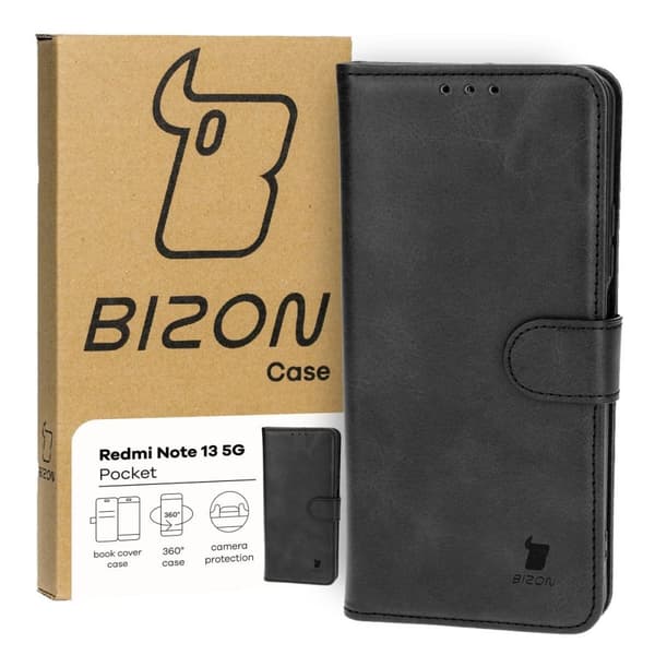 Bizon Case Pocket Flip Cover til Xiaomi Redmi Note 13 5G, Sort