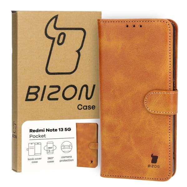 Bizon Case Pocket Flip-skal till Xiaomi Redmi Note 13 5G, Brun