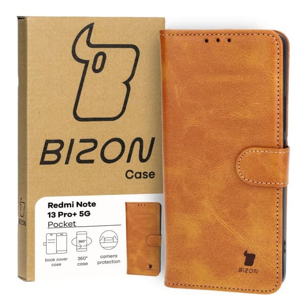 Bizon Case Pocket Flip-skal för Xiaomi Redmi Note 13 Pro+ 5G, Brun