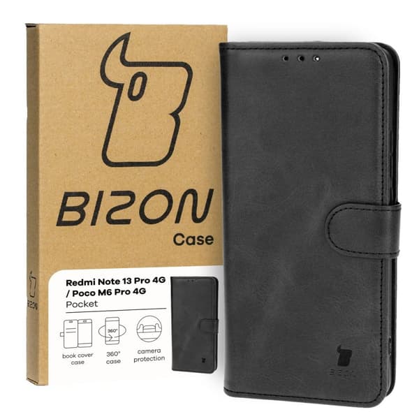 Bizon Case Pocket Flip Cover til Xiaomi Poco M6 Pro 4G / Xiaomi Redmi Note 13 Pro 4G, Sort