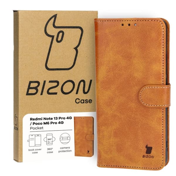 Bizon Case Pocket Flip-skal för Xiaomi Poco M6 Pro 4G / Xiaomi Redmi Note 13 Pro 4G, Brun