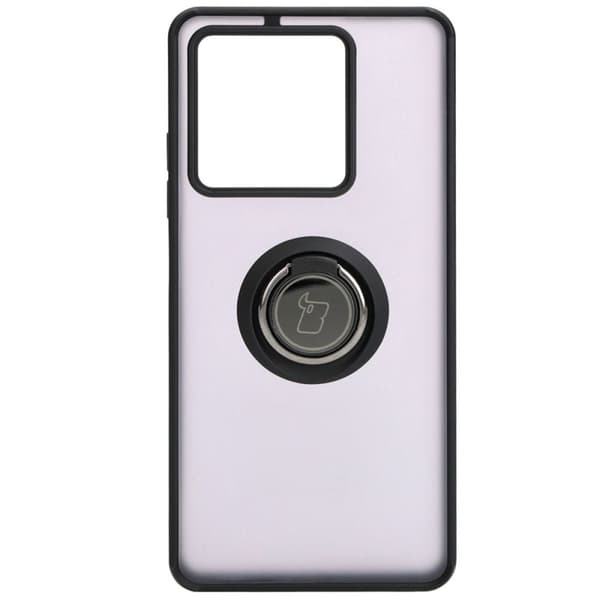 Bizon Case Hybrid Ring Fingerring Cover til Xiaomi Redmi Note 13 5G, Røgfarvet med Sort Ramme
