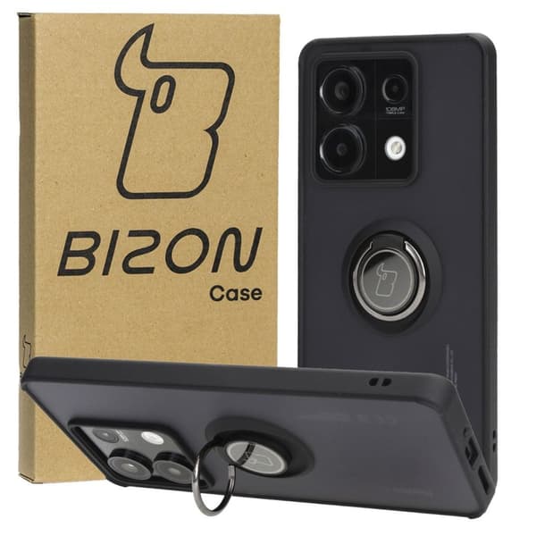Bizon Case Hybrid Ring Fingerring Cover til Xiaomi Redmi Note 13 5G, Røgfarvet med Sort Ramme