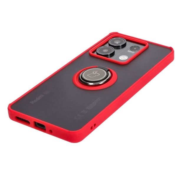 Bizon Case Hybrid Ringfingerring-cover til Xiaomi Redmi Note 13 5G, røgfarvet med rød ramme
