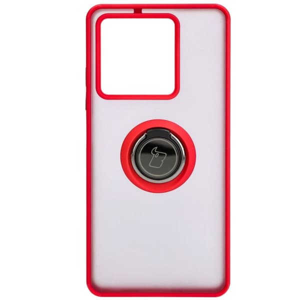 Bizon Case Hybrid Ringfingerring-cover til Xiaomi Redmi Note 13 5G, røgfarvet med rød ramme