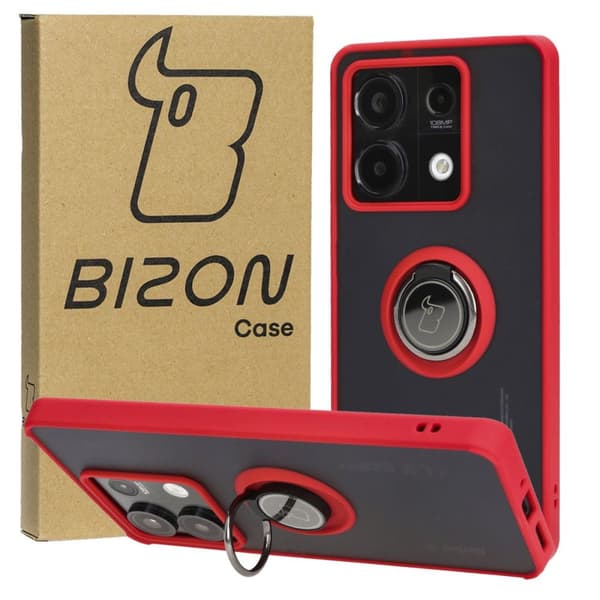 Bizon Case Hybrid Ringfingerring-cover til Xiaomi Redmi Note 13 5G, røgfarvet med rød ramme