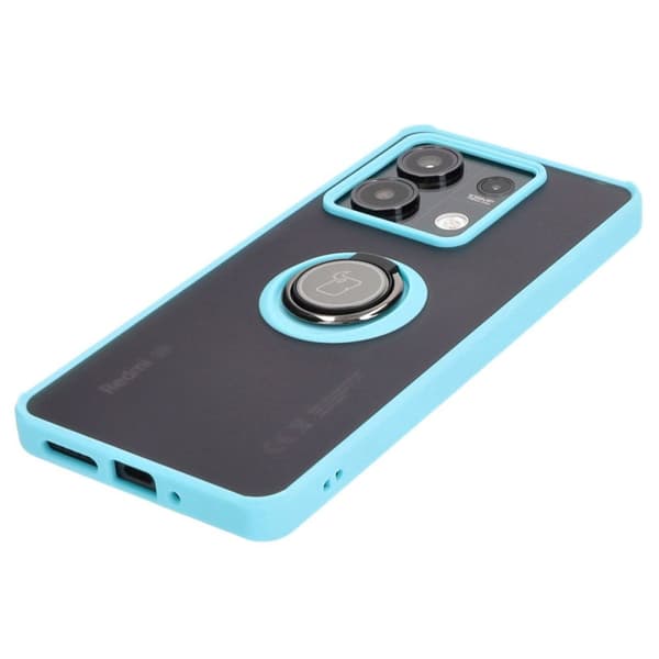 Bizon Case Hybrid Ring Fingerringfodral för Xiaomi Redmi Note 13 5G, Rökfärgad med Ljusblå Ram