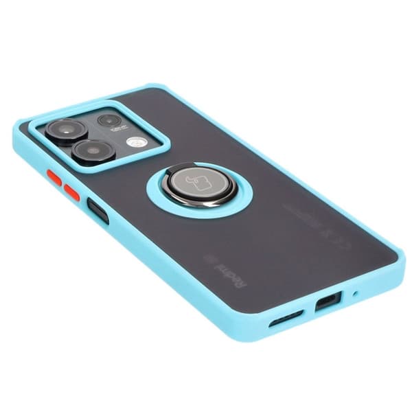 Bizon Case Hybrid Ring Fingerringfodral för Xiaomi Redmi Note 13 5G, Rökfärgad med Ljusblå Ram