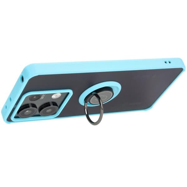 Bizon Case Hybrid Ring Fingerringfodral för Xiaomi Redmi Note 13 5G, Rökfärgad med Ljusblå Ram