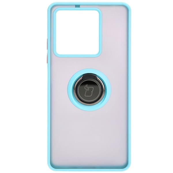 Bizon Case Hybrid Ring Fingerringfodral för Xiaomi Redmi Note 13 5G, Rökfärgad med Ljusblå Ram