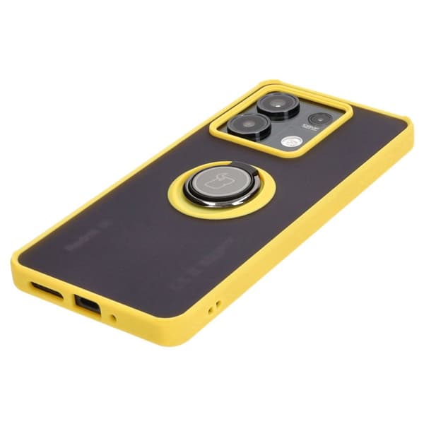 Bizon Case Hybrid Ring Fingerring Cover til Xiaomi Redmi Note 13 5G, Røgfarvet med Gul Ramme