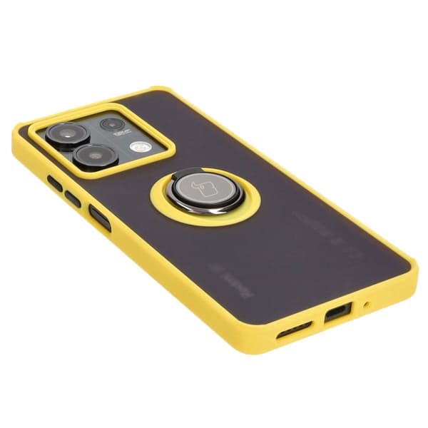 Bizon Case Hybrid Ring Fingerring Cover til Xiaomi Redmi Note 13 5G, Røgfarvet med Gul Ramme