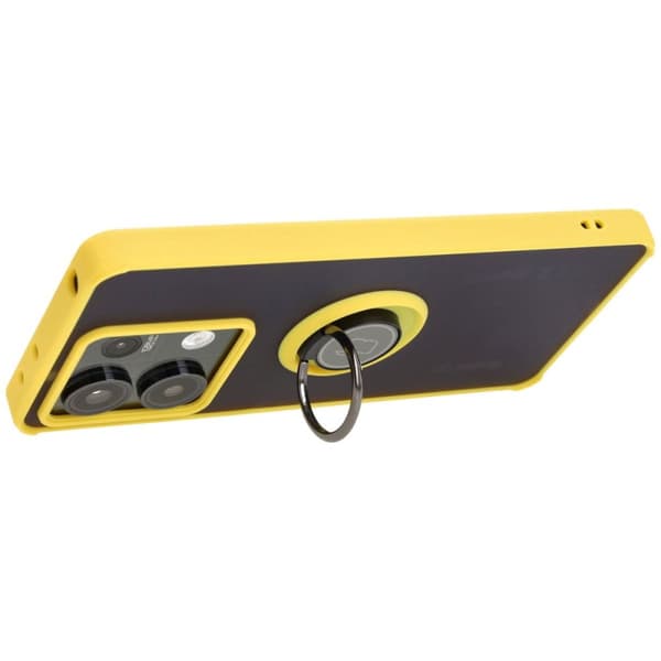 Bizon Case Hybrid Ring Fingerring Cover til Xiaomi Redmi Note 13 5G, Røgfarvet med Gul Ramme