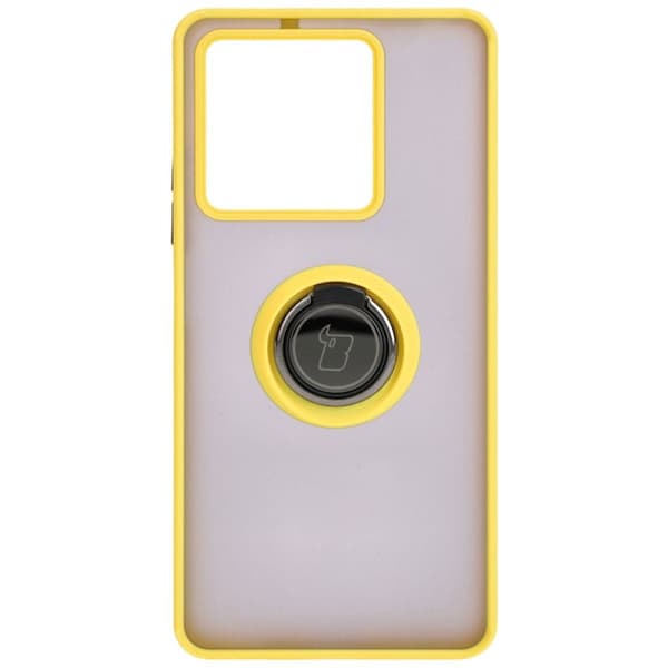 Bizon Case Hybrid Ring Fingerring Cover til Xiaomi Redmi Note 13 5G, Røgfarvet med Gul Ramme