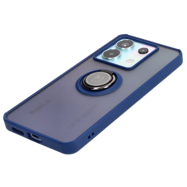 Bizon Case Hybrid Ring Fingerring Cover til Xiaomi Poco X6 / Xiaomi Redmi Note 13 Pro 5G, Røgfarvet med Marineblå Ramme