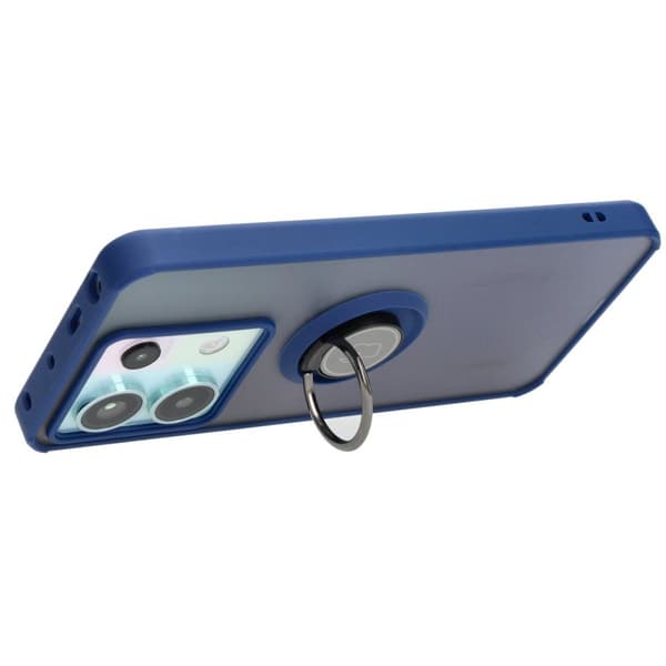 Bizon Case Hybrid Ring Fingerring Cover til Xiaomi Poco X6 / Xiaomi Redmi Note 13 Pro 5G, Røgfarvet med Marineblå Ramme