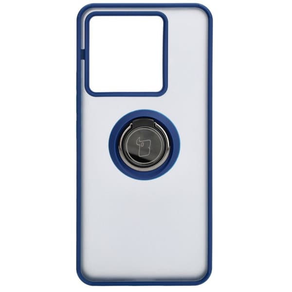 Bizon Case Hybrid Ring Fingerring Cover til Xiaomi Poco X6 / Xiaomi Redmi Note 13 Pro 5G, Røgfarvet med Marineblå Ramme