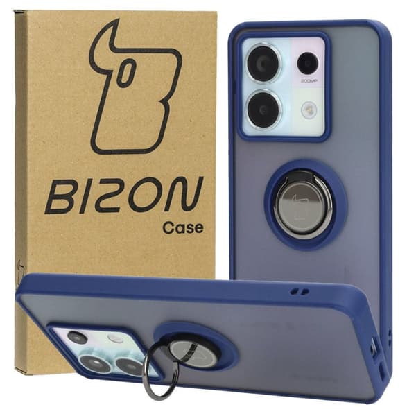 Bizon Case Hybrid Ring Fingerring Cover til Xiaomi Poco X6 / Xiaomi Redmi Note 13 Pro 5G, Røgfarvet med Marineblå Ramme