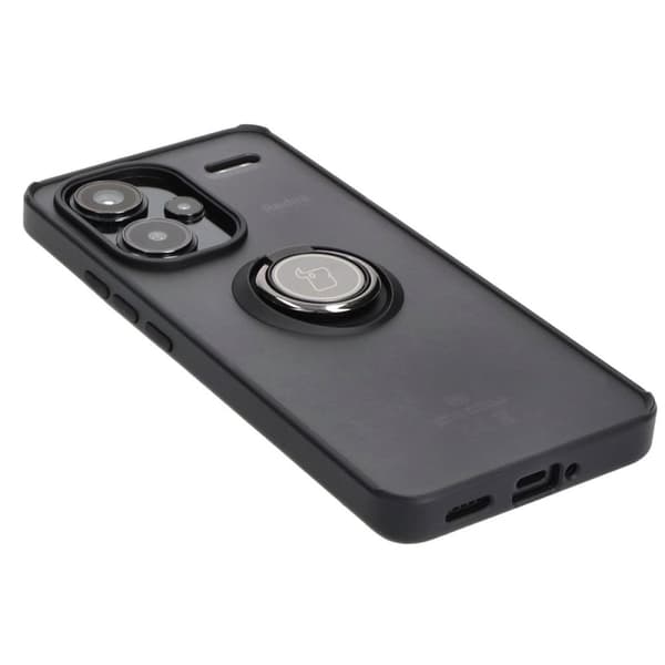 Bizon Case Hybrid Ringfingerringfodral för Xiaomi Redmi Note 13 Pro+ 5G, Rökfärgad med Svart Ram