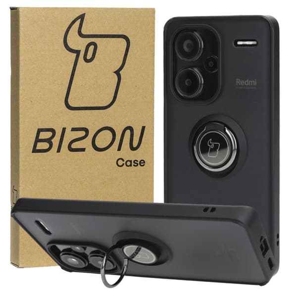 Bizon Case Hybrid Ringfingerringfodral för Xiaomi Redmi Note 13 Pro+ 5G, Rökfärgad med Svart Ram