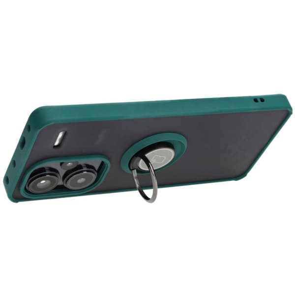Bizon Case Hybrid Ring Fingerring Cover til Xiaomi Redmi Note 13 Pro+ 5G, Røgfarvet med Mørkegrøn Ramme